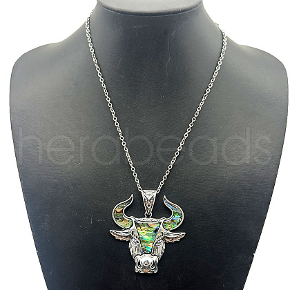 Fashionable Alloy Pave Natural Paua Shell Pendant Necklaces DT8529-1-1