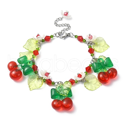 Glass & Resin & Acrylic Flower Charm Bracelet BJEW-JB09435-04-1