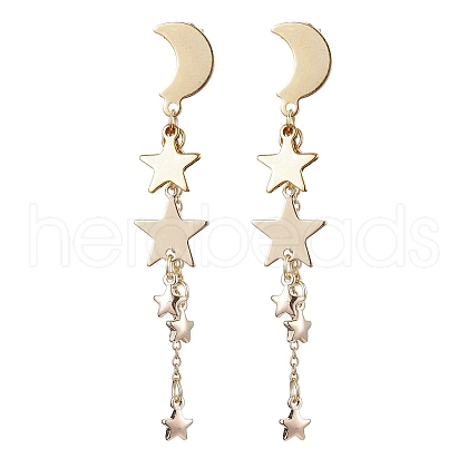 Moon & Star 304 Stainless Steel Dangle Stud Earrings EJEW-TA00504-1