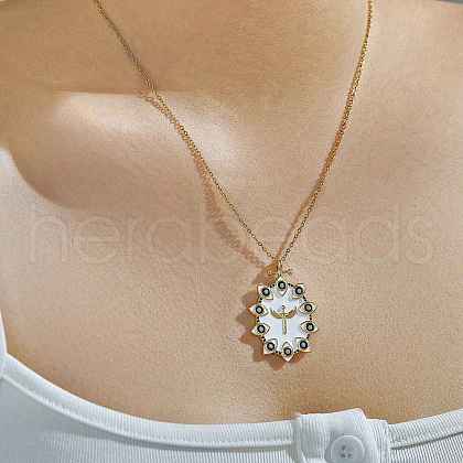 Fashionable Brass Enamel Oval Evil Eye Pendant Necklaces with Black Shiny Cubic Zirconia SO6583-4-1