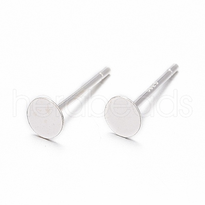 925 Sterling Silver Round Flat Pad Stud Earring Findings STER-T002-200S-1