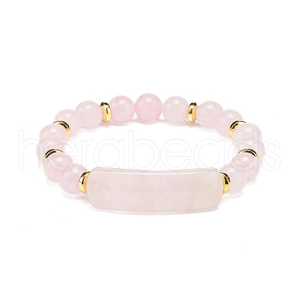 Natural Rose Quartz Rectangle Beaded Stretch Bracelet BJEW-JB08982-03-1