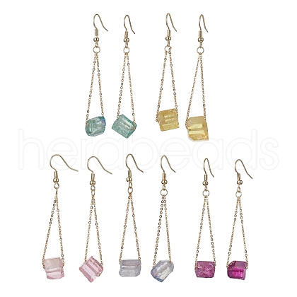 5 Pairs 5 Colors Dyed Natural Quartz Nugget Dangle Earrings EJEW-JE05488-S-1