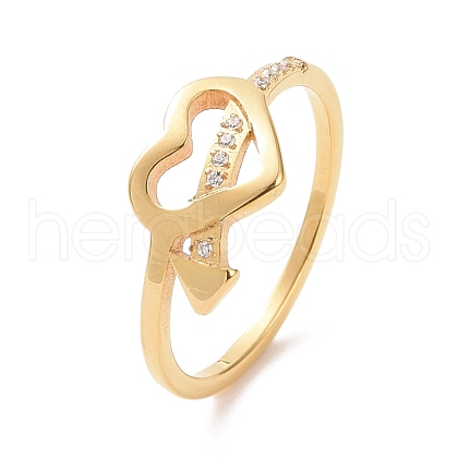 Crystal Rhinestone Heart with Arrow Finger Ring RJEW-D120-18B-G-1