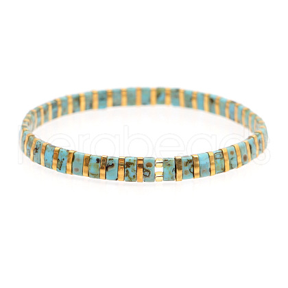Bohemian Style Rainbow Tila Glass Bead Woven Stripe Bracelet for Women HA7493-1-1