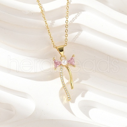 Brass Micro Pave Cubic Zirconia Pendant Necklaces NJEW-S441-05G-1