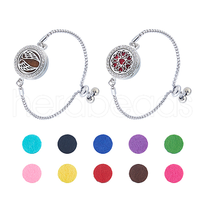 FIBLOOM 2Pcs 2 Styles 316 Surgical Stainless Steel Rhinestone Diffuser Locket Slider Bracelets BJEW-FI0001-84B-1