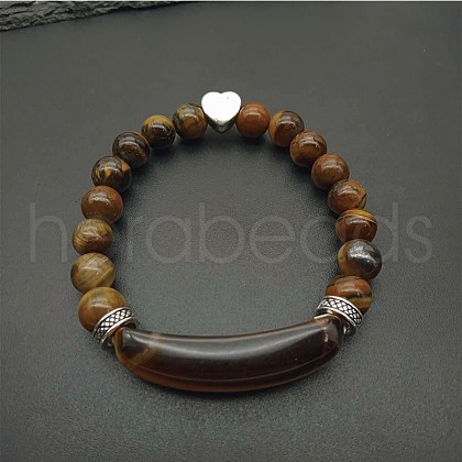 Fashionable crystal tiger eye hand bracelet with red agate heart pendant. VB4000-1-1