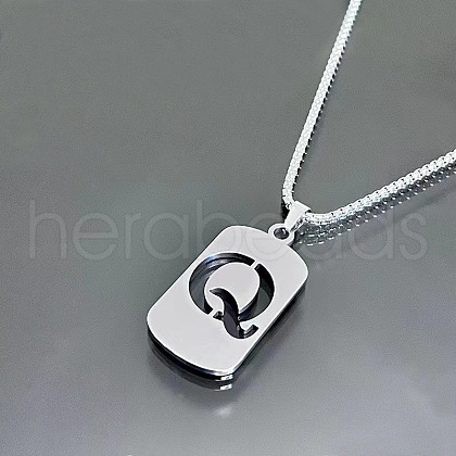 Rectangle with Laser Cut Letter 201 Stainless Steel Initial Pendant Necklaces WGA5E8C-17-1