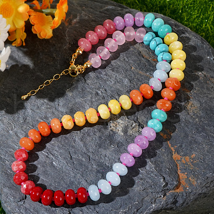 Bohemian Style Natural Mixed Stone Rondelle Beaded Necklaces for Women QM8481-1-1