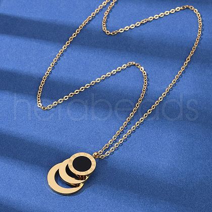 304 Stainless Steel Roman Numeral 3 Ring Pendant Necklaces NJEW-V001-06G-01-1