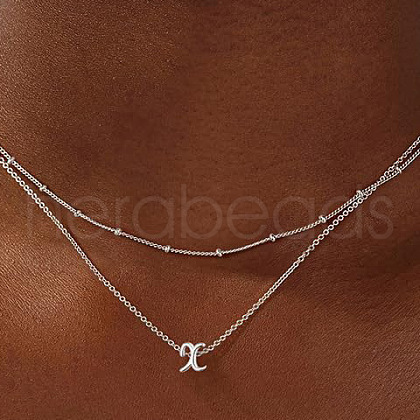 Brass Double Layer Small Letter Pendant Necklaces for Women WG025FC-02-1