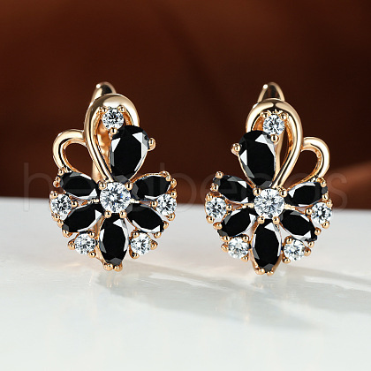 Brass Micro Pave Cubic Zirconia Hoop Earrings WG0C687-09-1