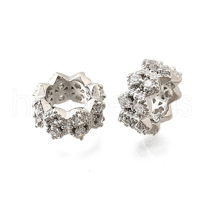 Wave Flat Round Brass Micro Pave Cubic Zirconia European Beads KK-K300-07B-P-1