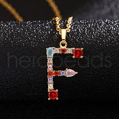 Brass Pave Colorful Cubic Zirconia Initial Pendant Necklaces for Women FS-WG659DF-06-1