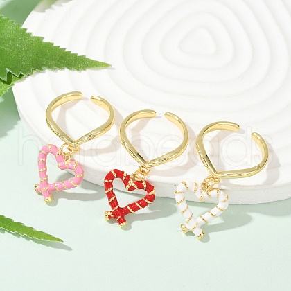 Brass Enamel Adjustable Open Cuff Rings for Women RJEW-U057-06G-1
