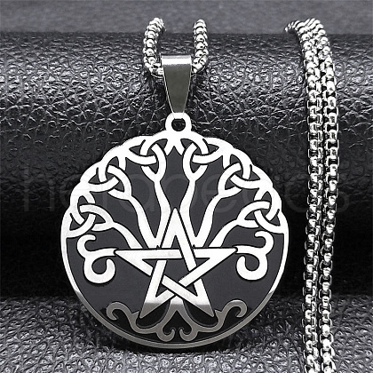 304 Stainless Steel Pendant Necklaces NJEW-C042-09P-1