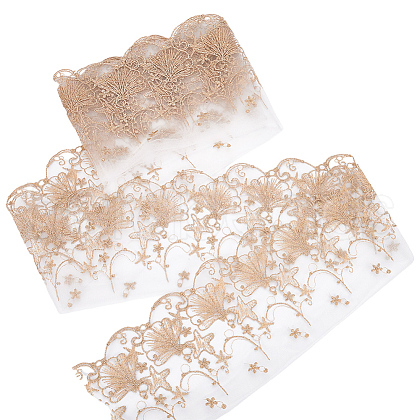 MAYJOYDIY US 2 Yards Polyester Shell & Starfish Embroidery Lace Ribbon OCOR-MA0001-26-1