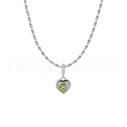 925 Sterling Silver Pave Cubic Zirconia Birthstone Heart Pendant Necklaces for Women EE9411-7-1