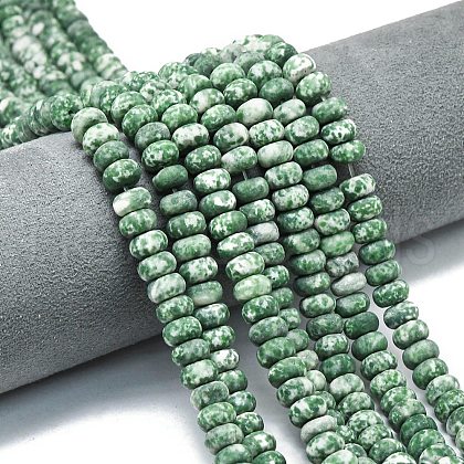 Natural Green Spot Jasper Beads Strands G-P575-A45-8x5mm-1