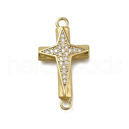 Brass Clear Cubic Zirconia Cross Connector Charms ZIRC-I070-010G-1