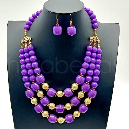 Acrylic Round Beaded Multilayer Necklaces & Dangle Earrings Sets FS-WG7ABDD-01-1