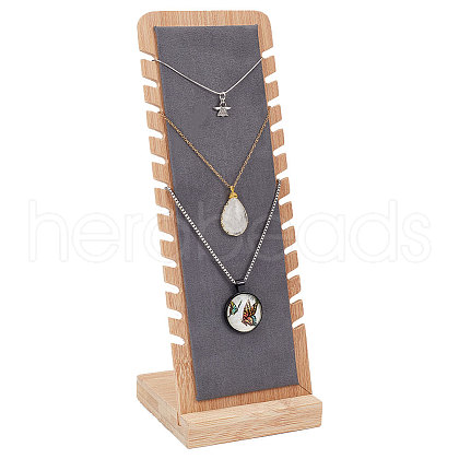 Detachable Wood Necklace Slant Back Display Stands with Velvet NDIS-WH0006-15-1