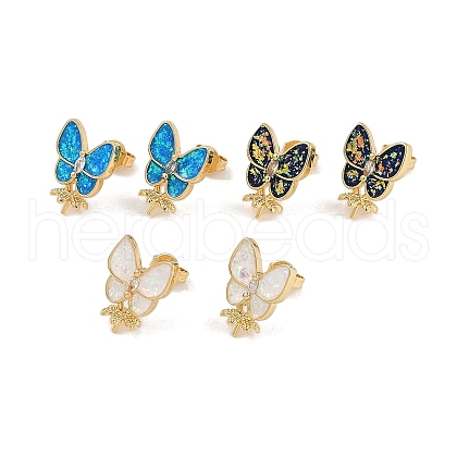 Butterfly Rack Plating Brass Stud Earrings Finding EJEW-P277-13G-1