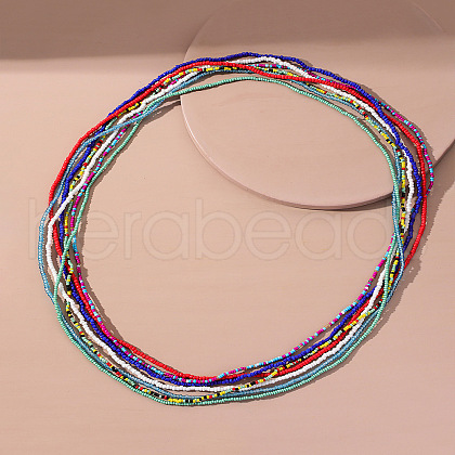 Rondelle Glass Seed Beaded Stretch Multi-Layered Waist Belly Chains for Bikini FS-WGAC619-04-1
