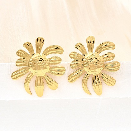 304 Stainless Steel Flower Stud Earrings EJEW-P312-03A-G-1