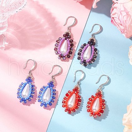 Acrylic Imitation Pearl & Seed Glass Dangle Earrings EJEW-MZ00390-1
