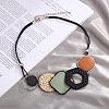 Bohemian Style Alloy and Raffia Geometric Pendant PU Leather Cord Bib Necklaces FS-WG7F958-04-1