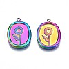 Rack Plating Rainbow Color 304 Stainless Steel Cabochon Settings for Enamel STAS-N098-032-2