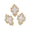 Brass Micro Pave Clear Cubic Zirconia and Natural Shell Cross Connector Charms KK-Z115-09G-1