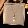 Heart 316L Surgical Stainless Steel & Clear Cubic Zirconia & Plastic Pearl Pendant Necklace & Hoop Earrings Sets for Women FS-WG3CC1B-01-2