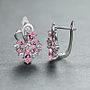 Brass Micro Pave Cubic Zirconia Flower Hoop Earrings WGA76CA-06-1