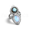 Teardrop & Oval Bohemian Style Zinc Alloy with Resin Imitation Moonstone/Rhinestone Finger Rings FS-WGFB6C4-02-4