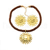 Sun Alloy with Polyester Cord Pendant Necklace & Stud Earrings Sets FS-WG0CA25-03-2