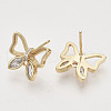 Brass Micro Pave Clear Cubic Zirconia Stud Earring Findings KK-T054-52G-NF-2