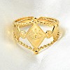 Rhombus with Evil Eye 304 Stainless Steel Cuff Finger Rings RJEW-V002-02G-1