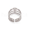 304 Stainless Steel Tripel Line with Cross Open Cuff Rings for Women RJEW-G285-08P-3