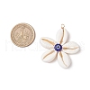 Natural Cowrie Shell with Handmade Blue Evil Eye Lampwork Pendants PALLOY-TA00274-2