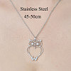 201 Stainless Steel Hollow Owl Pendant Necklace NJEW-OY002-03-3