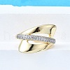Brass Micro Pave Clear Cubic Zirconia Cuff Rings for Women RJEW-G347-04G-2