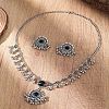 Flower Alloy Rhinestone Pendant Necklace & Stud Earring FS-WG1C18E-03-1