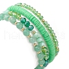 4Pcs 4 Style Glass & Polymer Clay Beaded Stretch Bracelets Set with Clover Charms BJEW-TA00305-3