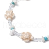 Turtle Cross Synthetic Turquoise & Magnesite & Glass Seed Braided Beaded Adjustable Anklets AJEW-AN00652-3