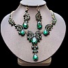 Teardrop Alloy Rhinestone Pendant Necklaces & Stud Earrings Sets FS-WG537BF-10-1