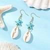 Star with Shell Shape Synthetic Turquoise Beads Dangle Earrings EJEW-JE06398-01-1