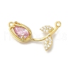 Brass Cubic Zirconia Rose Flower Connector Charms KK-R0002-26G-01-1